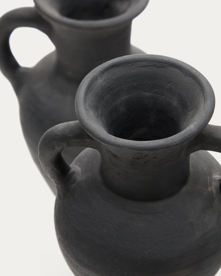 Tefare set of 2 terracotta vases in a black finish, 18 cm / 18 cm