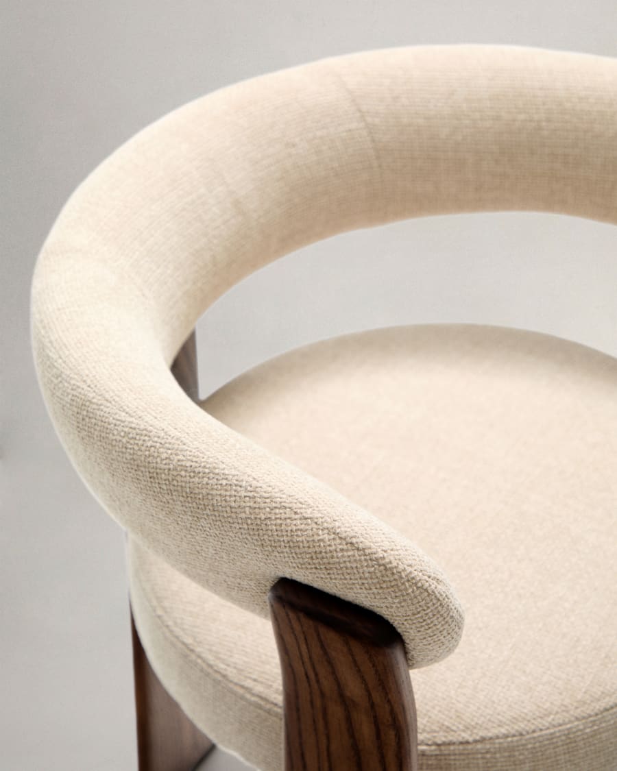 Granite 3-legged chair in beige chenille and with solid ash wood in a walnut finish FSC 100%