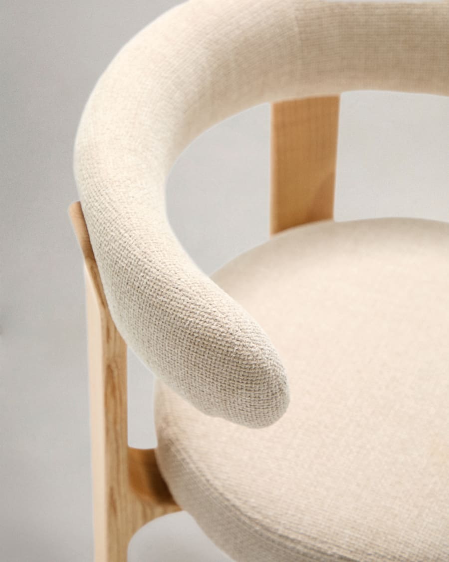 Granite chair in beige chenille and with solid ash wood in a natural finish FSC 100%