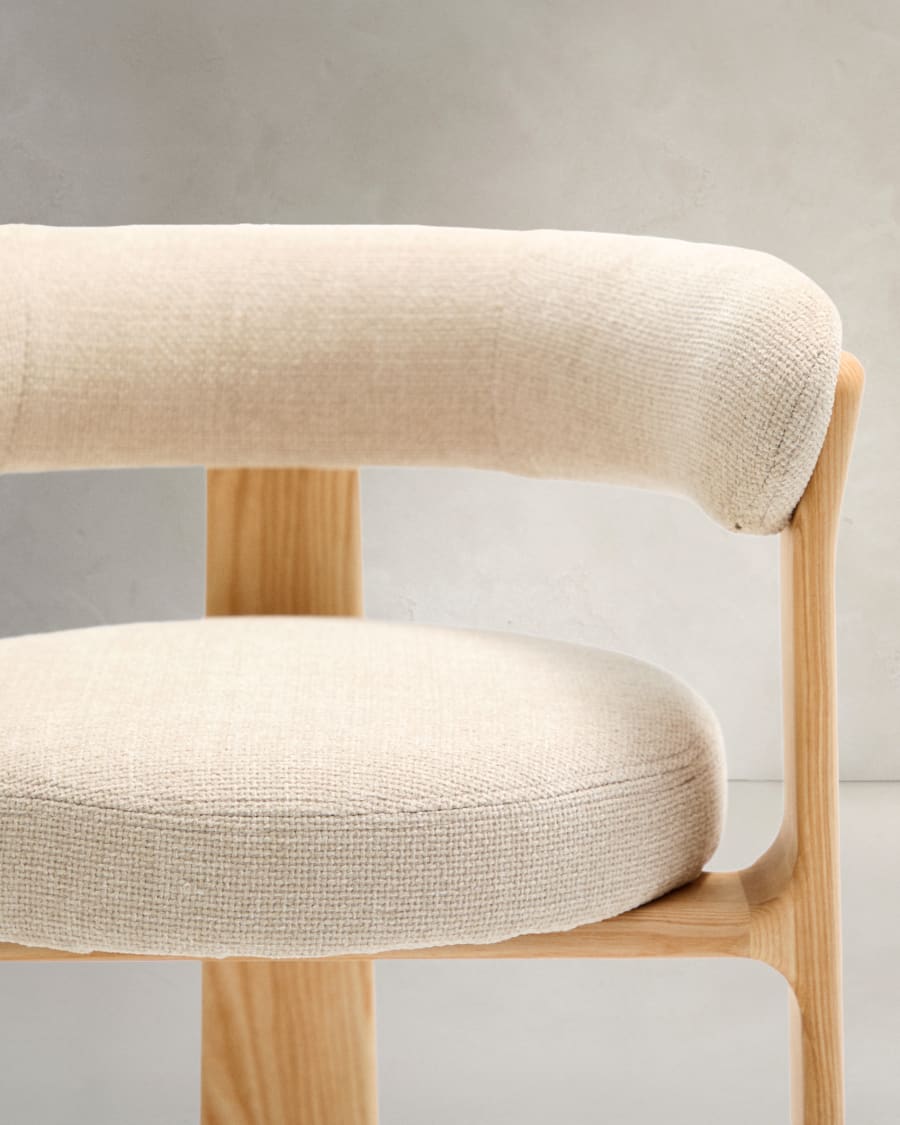 Granite 3-legged chair in beige chenille and solid ash wood in a natural finish FSC 100%