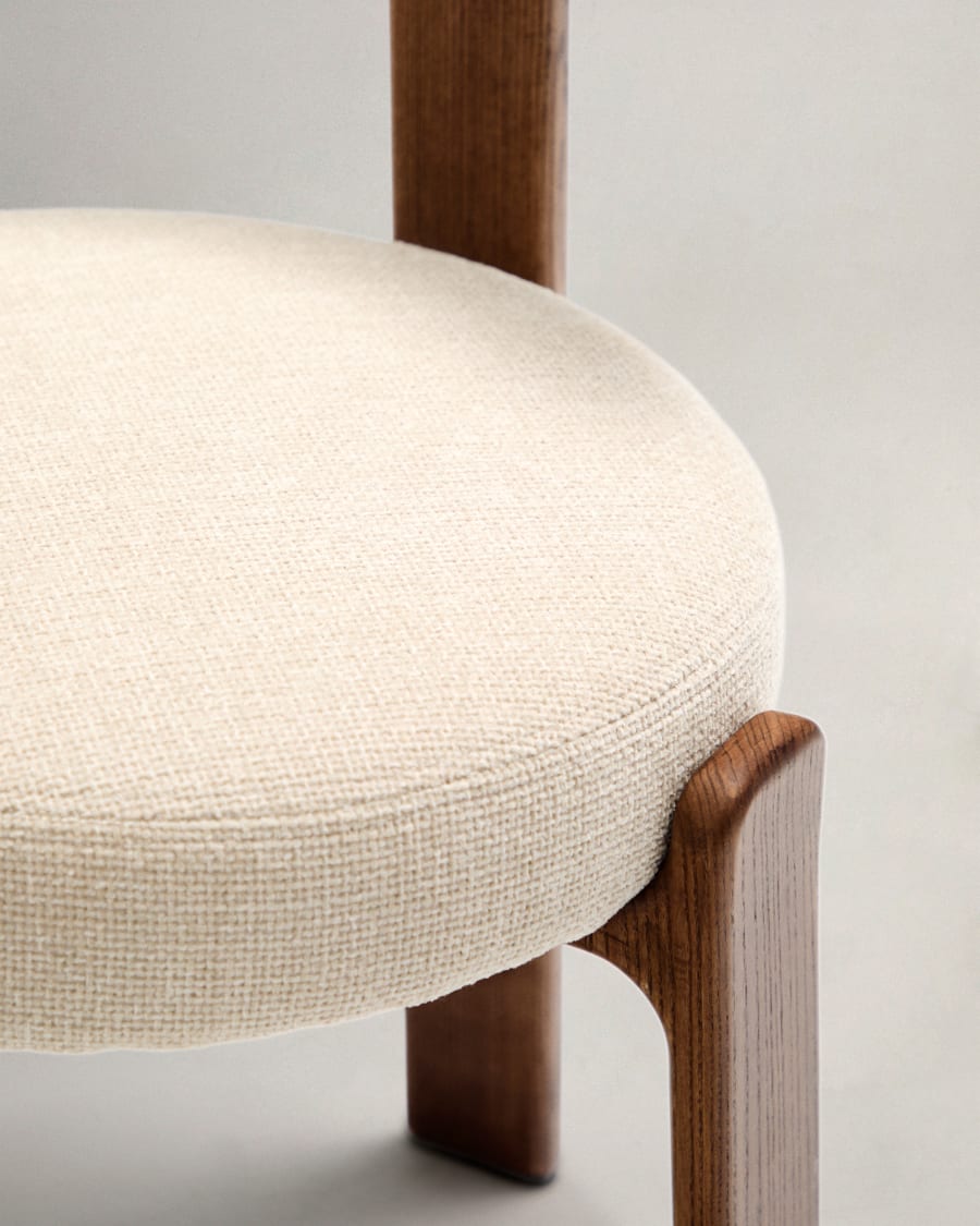 Granite chair in beige chenille and with solid ash wood in a walnut finish FSC 100%