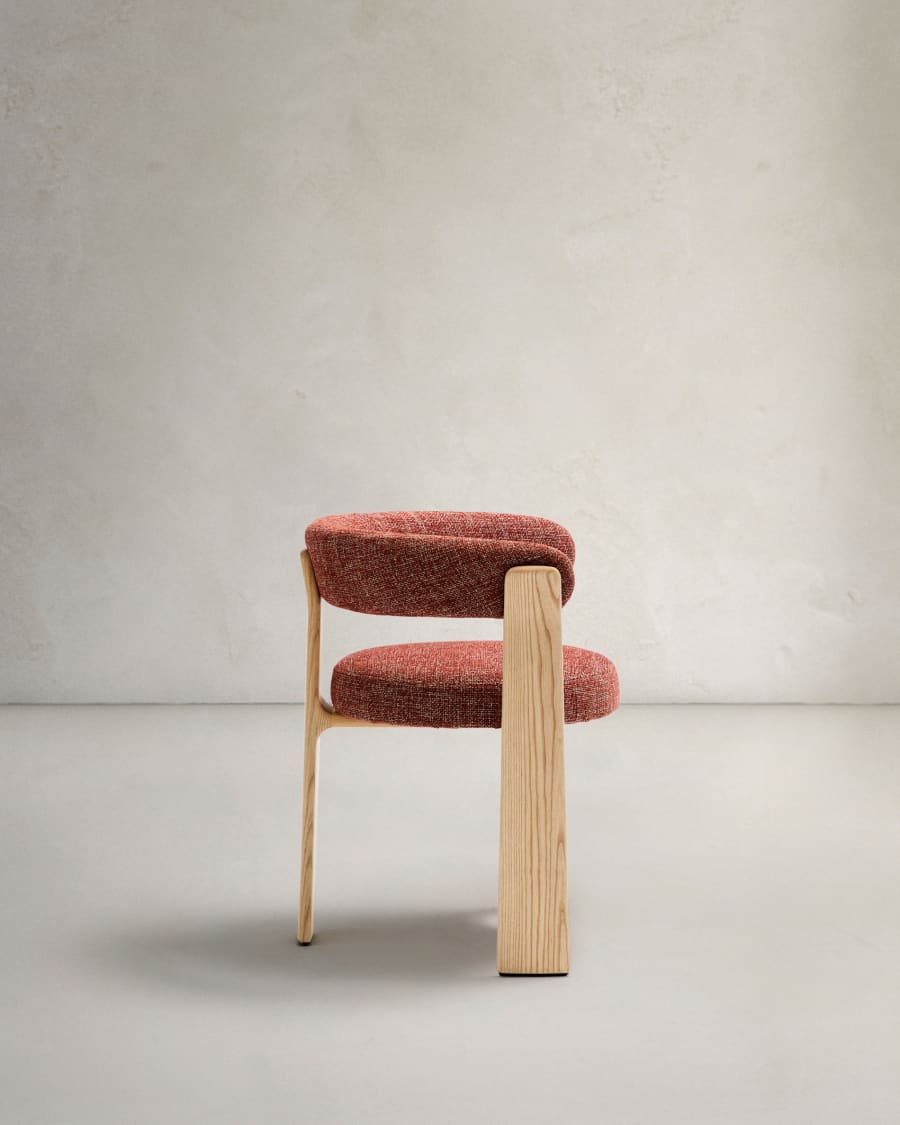 Granite 3-legged chair terracotta chenille and solid ash wood in a natural finish FSC 100%