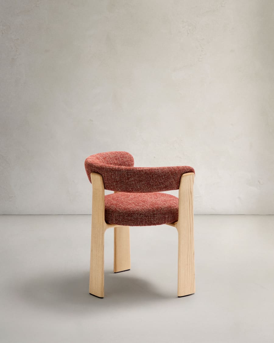 Granite 3-legged chair terracotta chenille and solid ash wood in a natural finish FSC 100%
