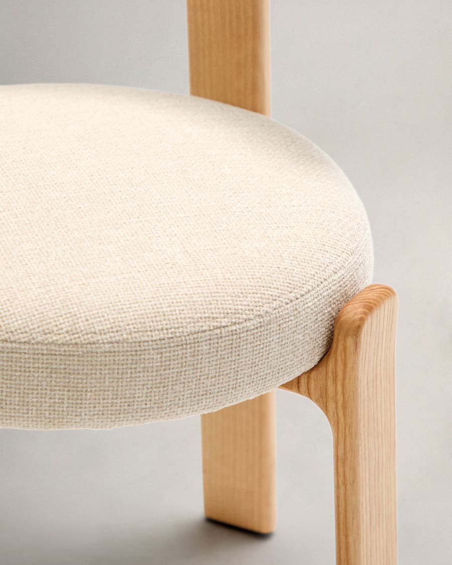 Granite chair in beige chenille and with solid ash wood in a natural finish FSC 100%