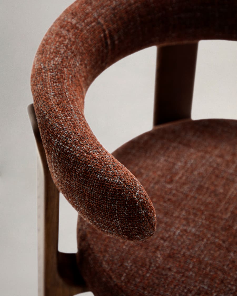Granite chair in brown chenille and with solid ash wood in a walnut finish FSC 100%