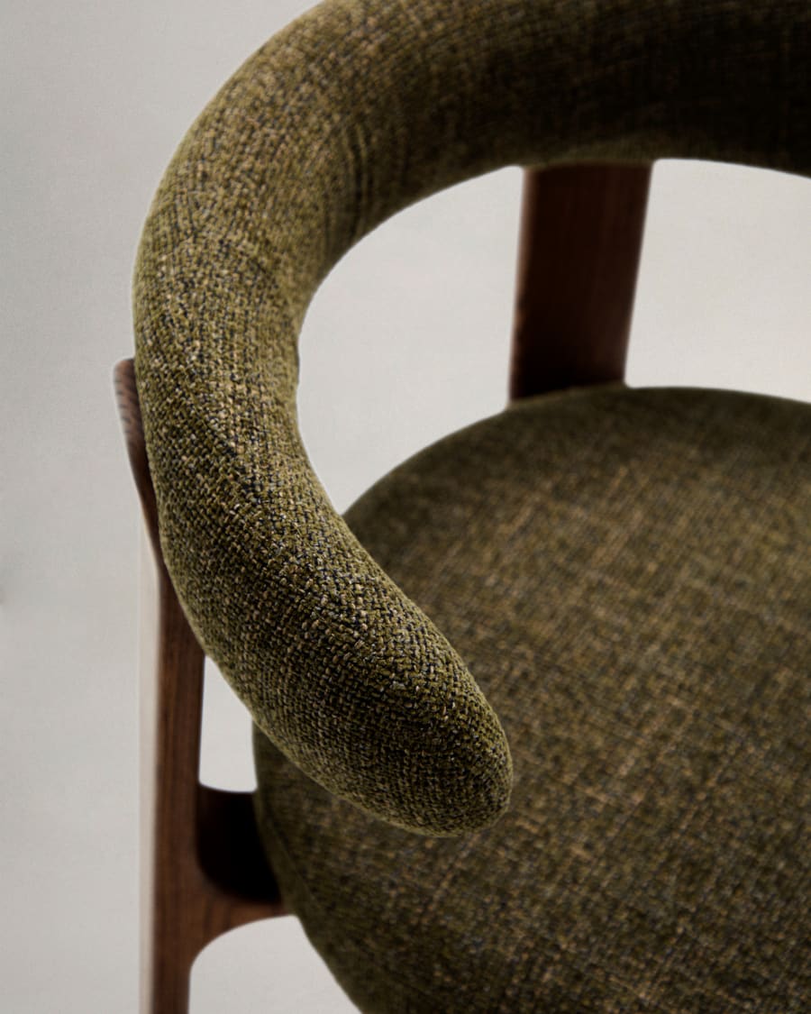 Granite chair in green chenille and with solid ash wood in a walnut finish FSC 100%