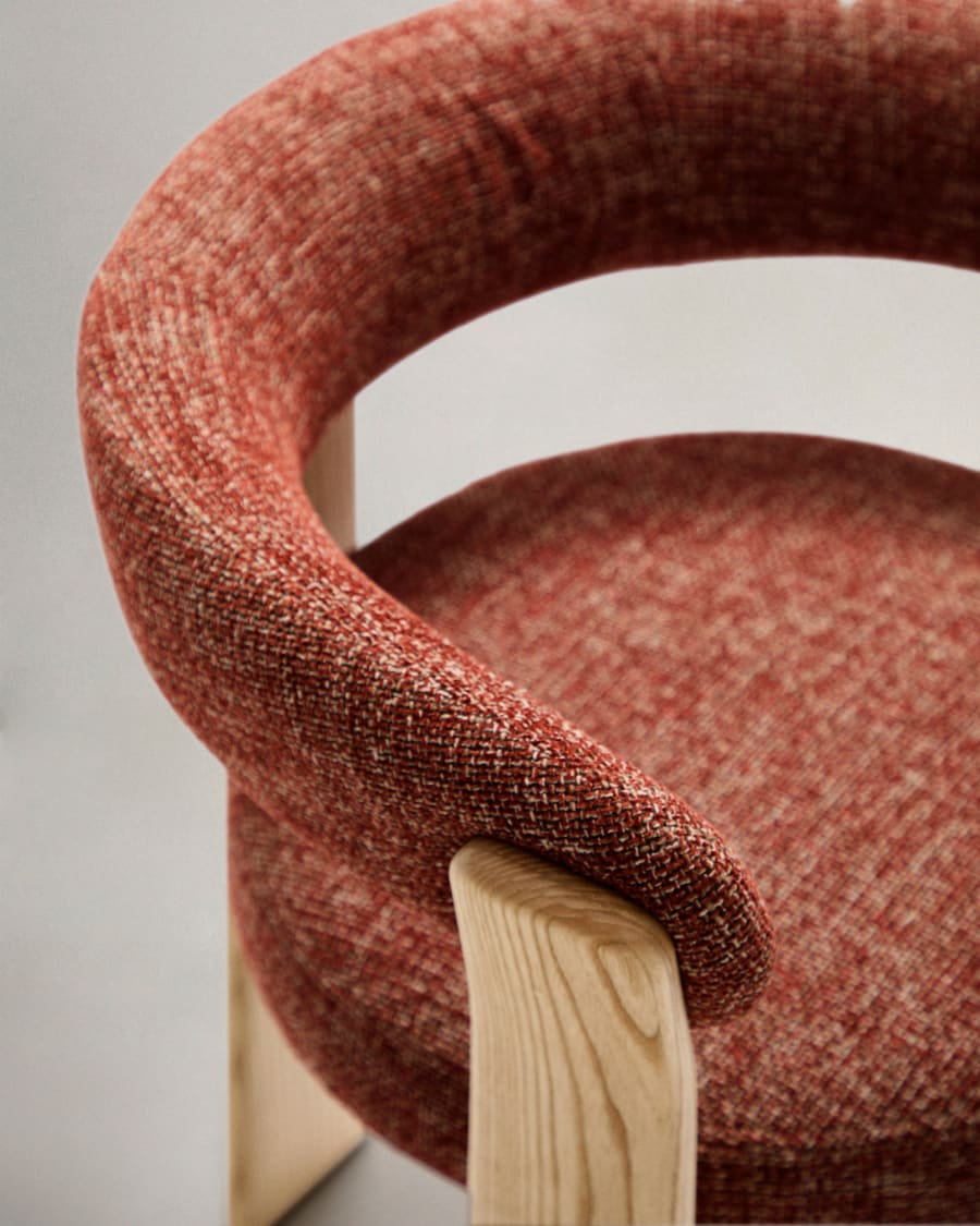 Granite 3-legged chair terracotta chenille and solid ash wood in a natural finish FSC 100%