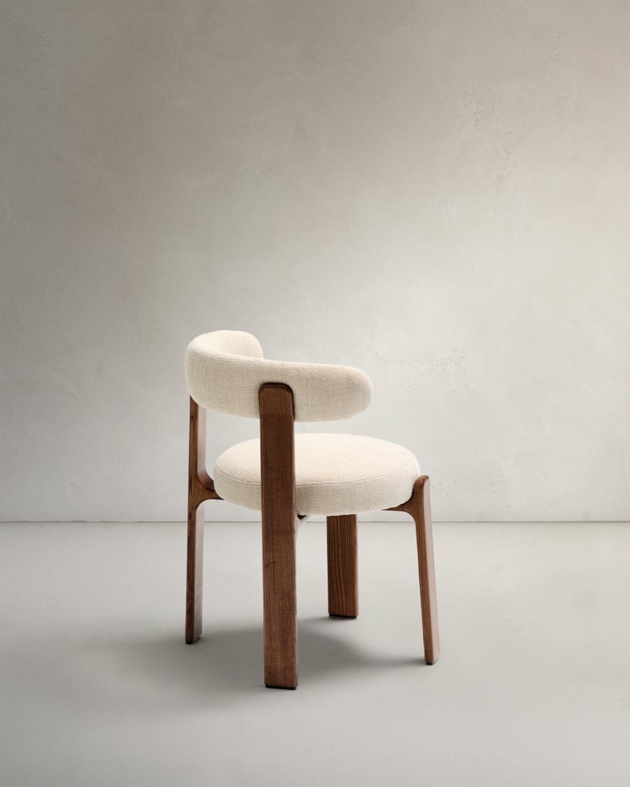Granite chair in beige chenille and with solid ash wood in a walnut finish FSC 100%