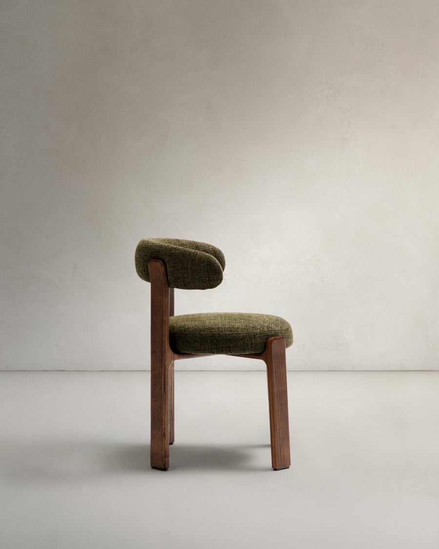 Granite chair in green chenille and with solid ash wood in a walnut finish FSC 100%
