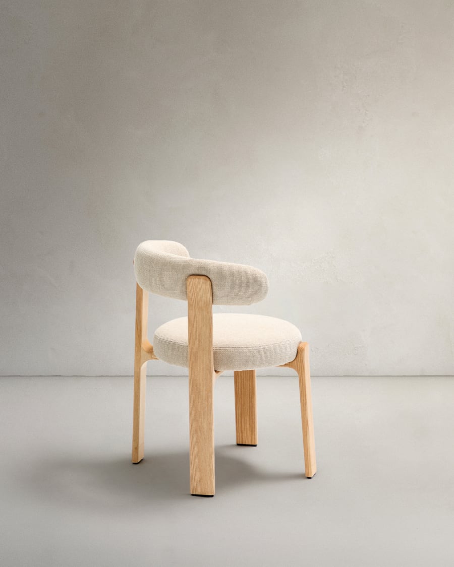 Granite chair in beige chenille and with solid ash wood in a natural finish FSC 100%