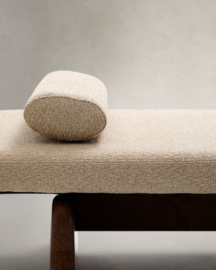 Topaz divan in beige chenille with solid ash wood in a walnut finish, 200 cm FSC 100%