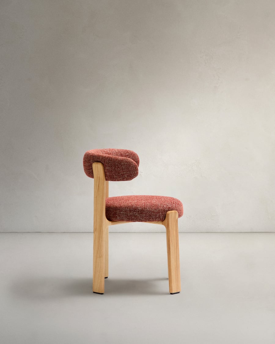 Granite chair  terracotta-coloured chenille and solid ash wood in a natural finish FSC 100%