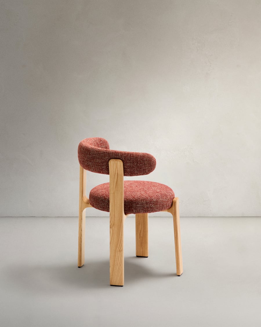 Granite chair  terracotta-coloured chenille and solid ash wood in a natural finish FSC 100%