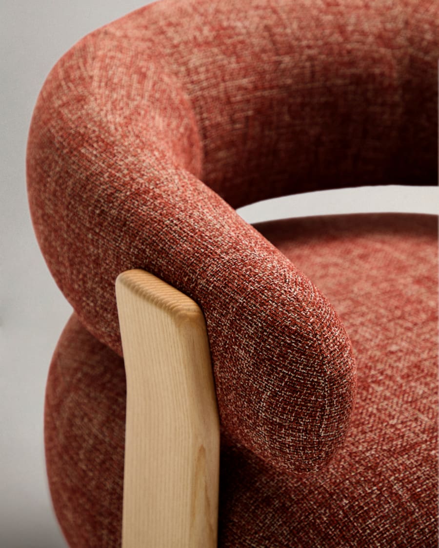 Granite terracotta chenille armchair with solid ash wood legs in a natural finish FSC 100%