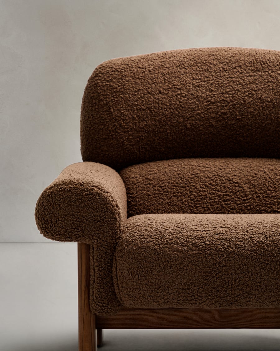 Nema armchair in taupe bouclé with solid ash wood legs in a walnut finish FSC 100%