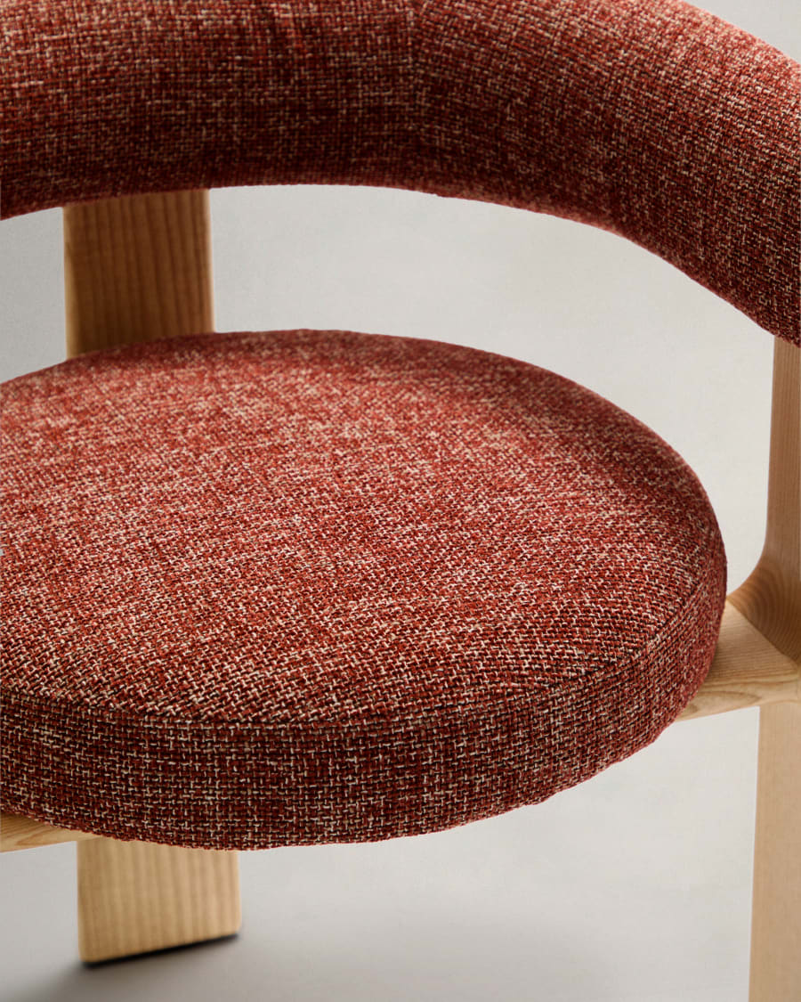 Granite 3-legged chair terracotta chenille and solid ash wood in a natural finish FSC 100%