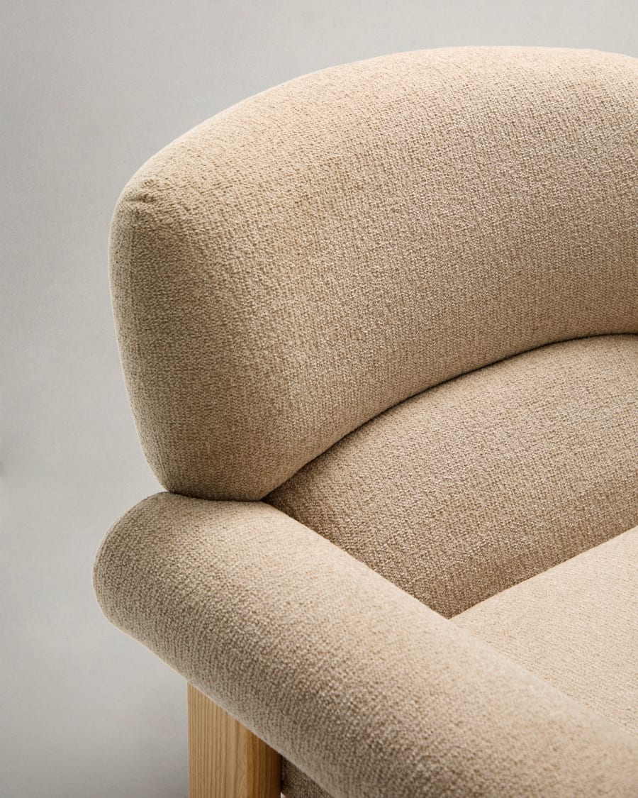 Nema armchair in beige chenille with solid ash wood legs in a natural finish FSC 100%