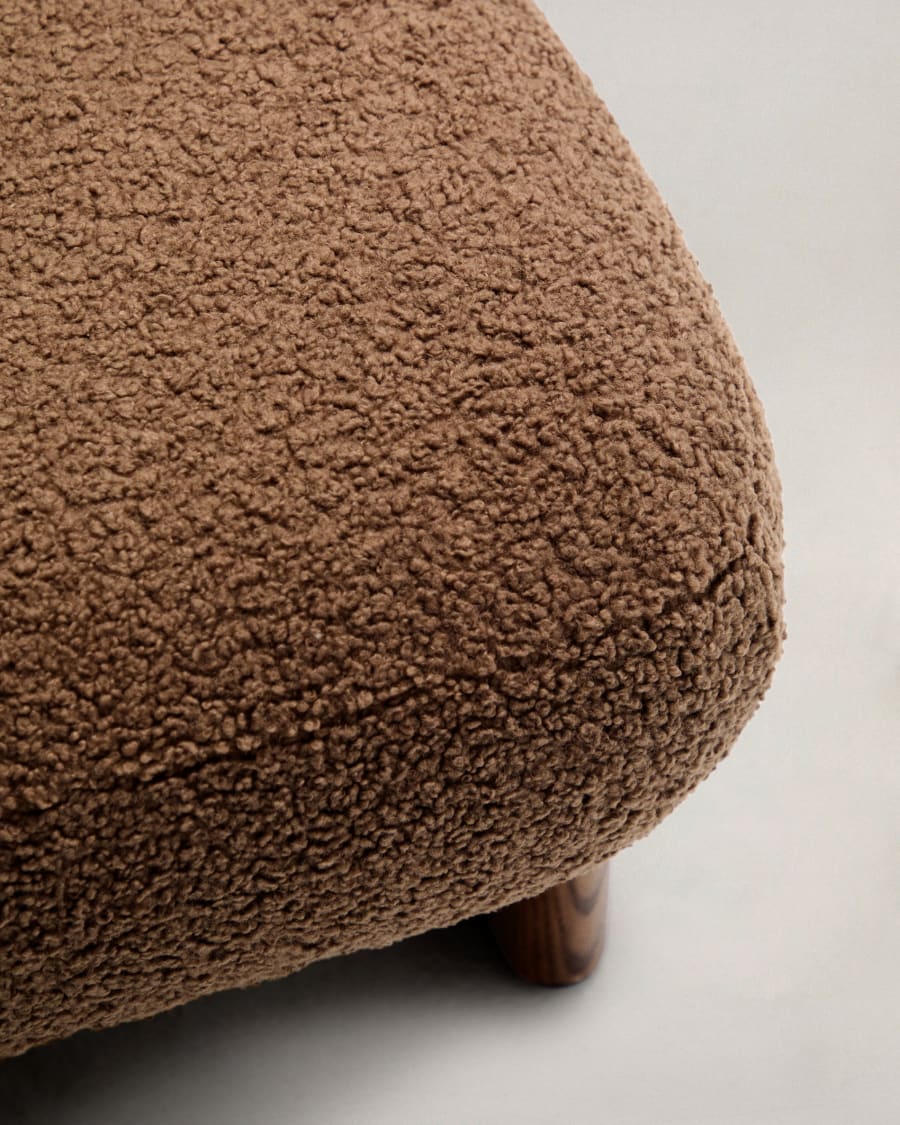 Nema taupe bouclé footstool with solid ash wood legs walnut finish 65x55.4cm FSC 100%