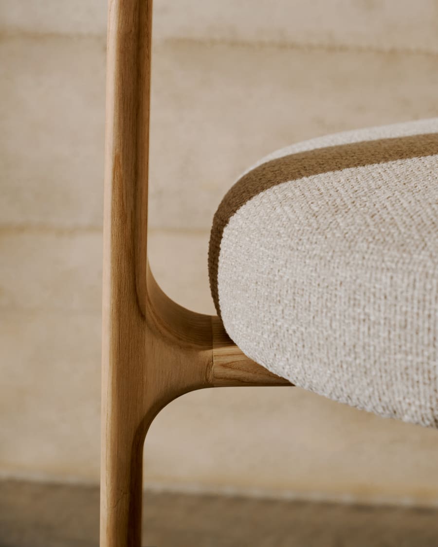 Granite chair in beige chenille and with solid ash wood in a natural finish FSC 100%