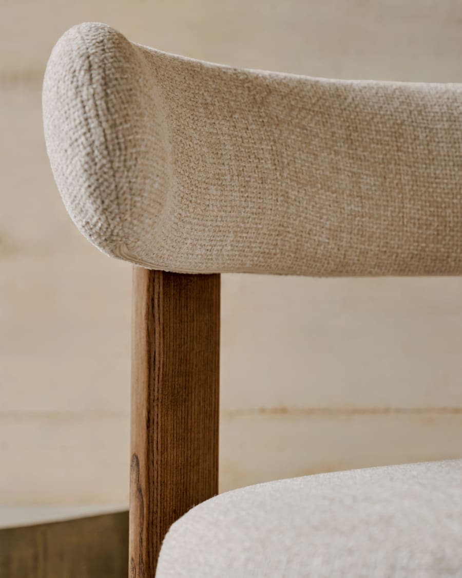 Granite chair in beige chenille and with solid ash wood in a walnut finish FSC 100%