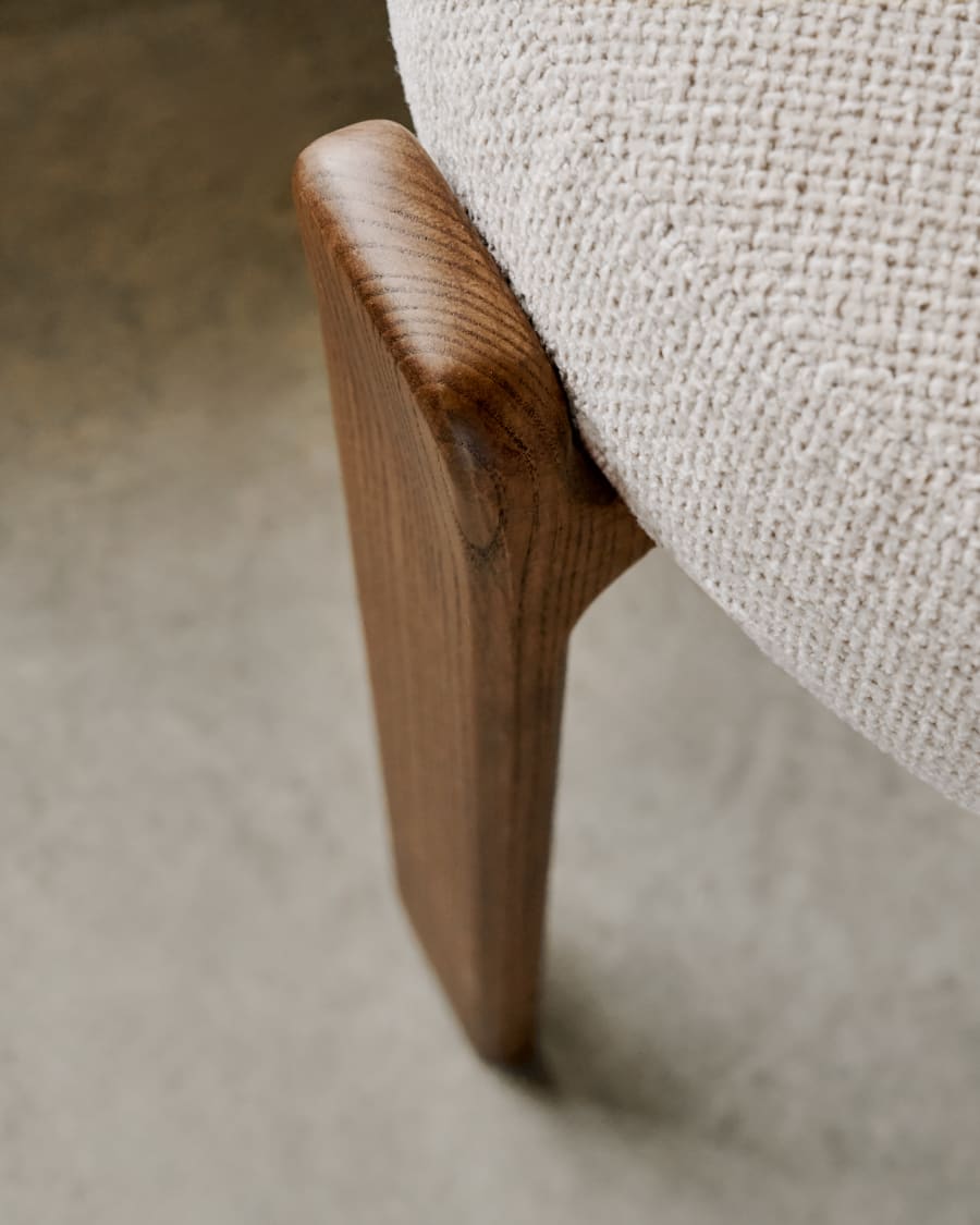 Granite chair in beige chenille and with solid ash wood in a walnut finish FSC 100%