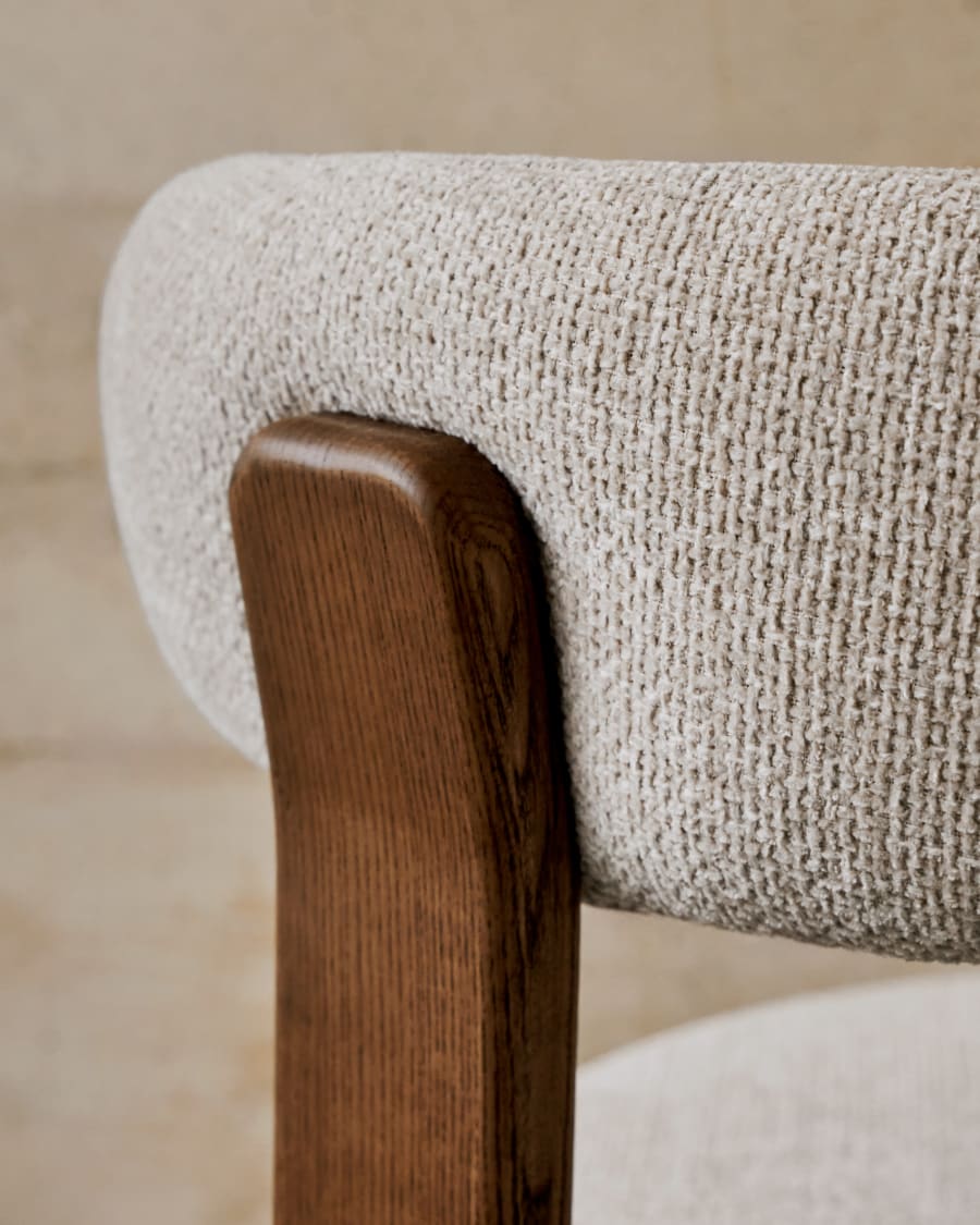 Granite chair in beige chenille and with solid ash wood in a walnut finish FSC 100%