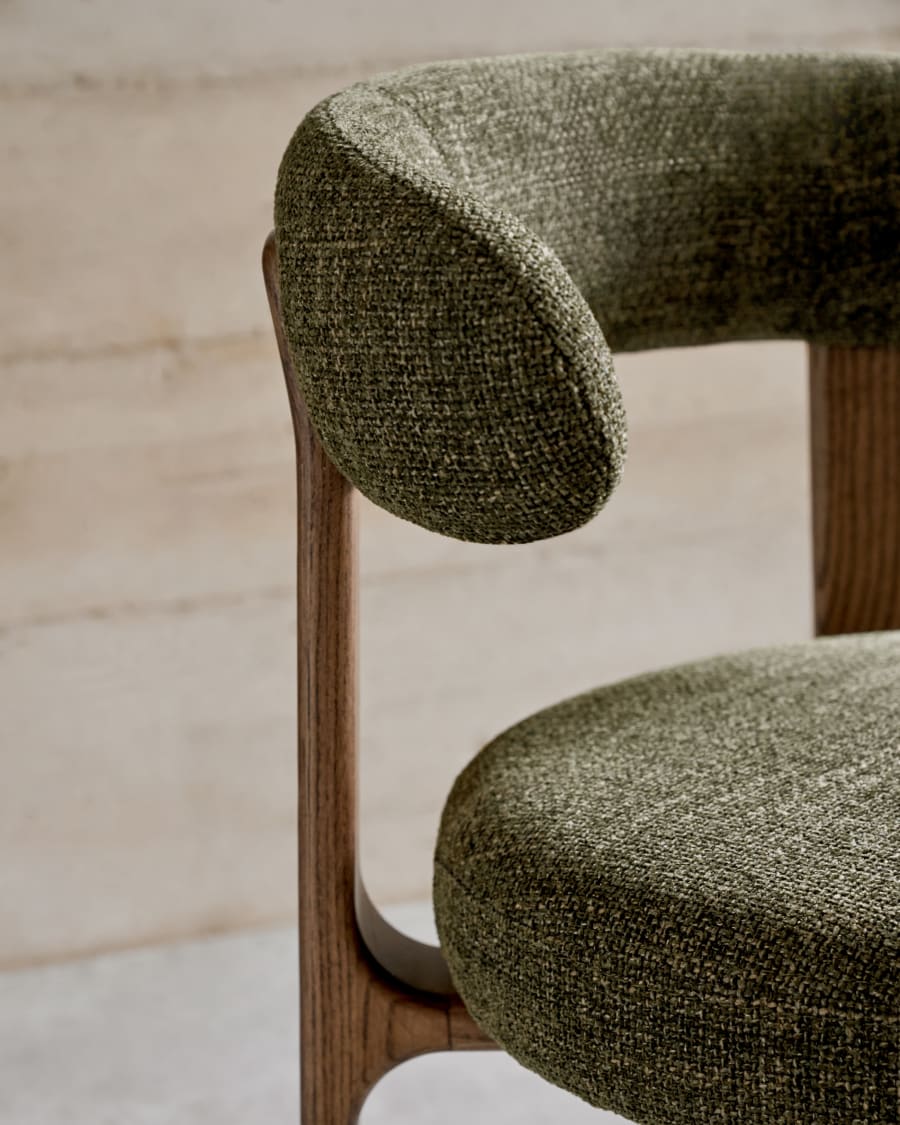 Granite chair in green chenille and with solid ash wood in a walnut finish FSC 100%