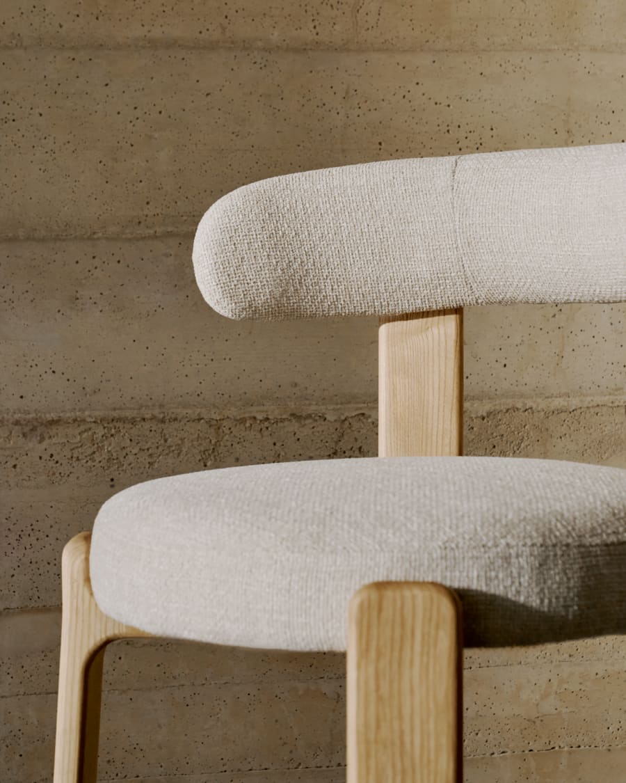 Granite chair in beige chenille and with solid ash wood in a natural finish FSC 100%