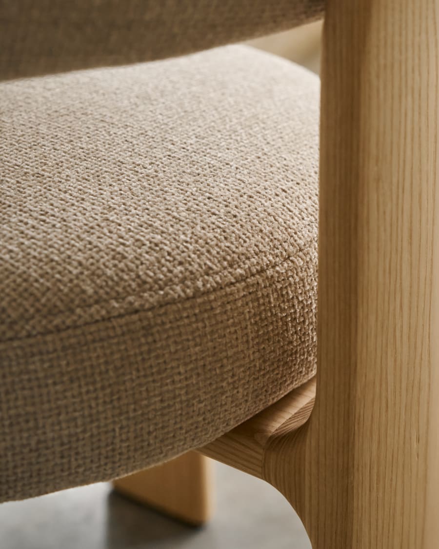 Granite 3-legged chair in beige chenille and solid ash wood in a natural finish FSC 100%