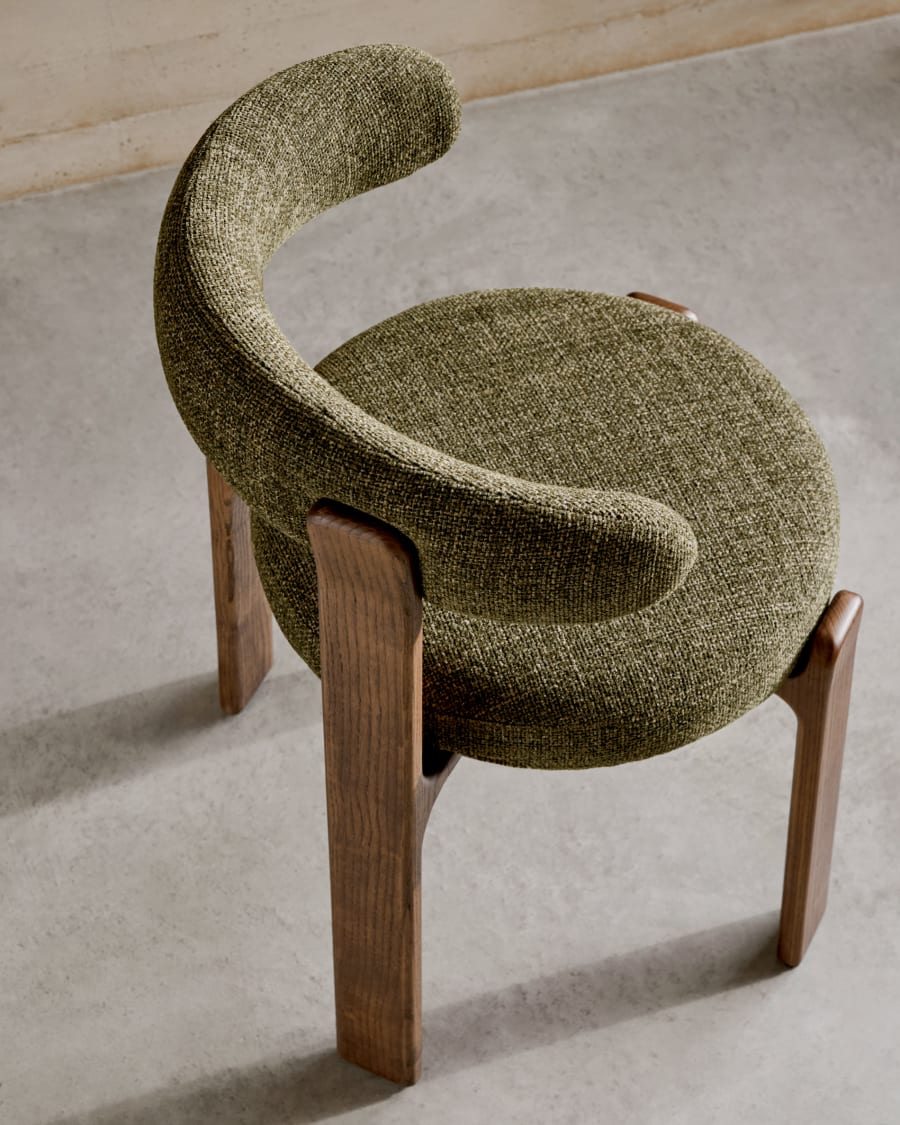 Granite chair in green chenille and with solid ash wood in a walnut finish FSC 100%