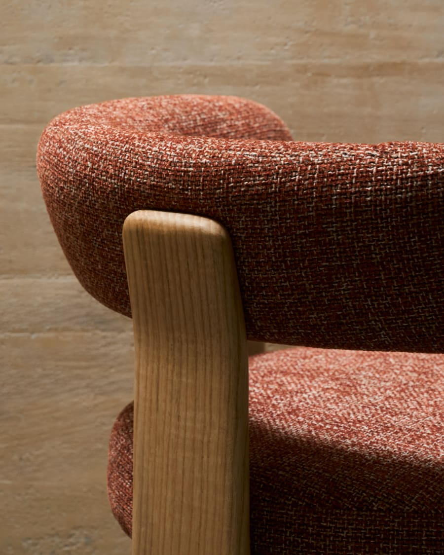 Granite 3-legged chair terracotta chenille and solid ash wood in a natural finish FSC 100%