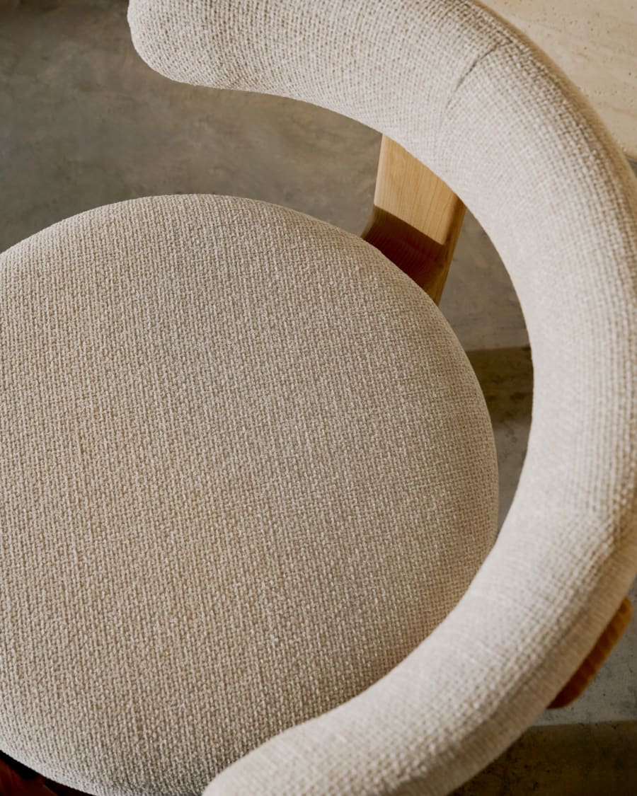 Granite chair in beige chenille and with solid ash wood in a natural finish FSC 100%