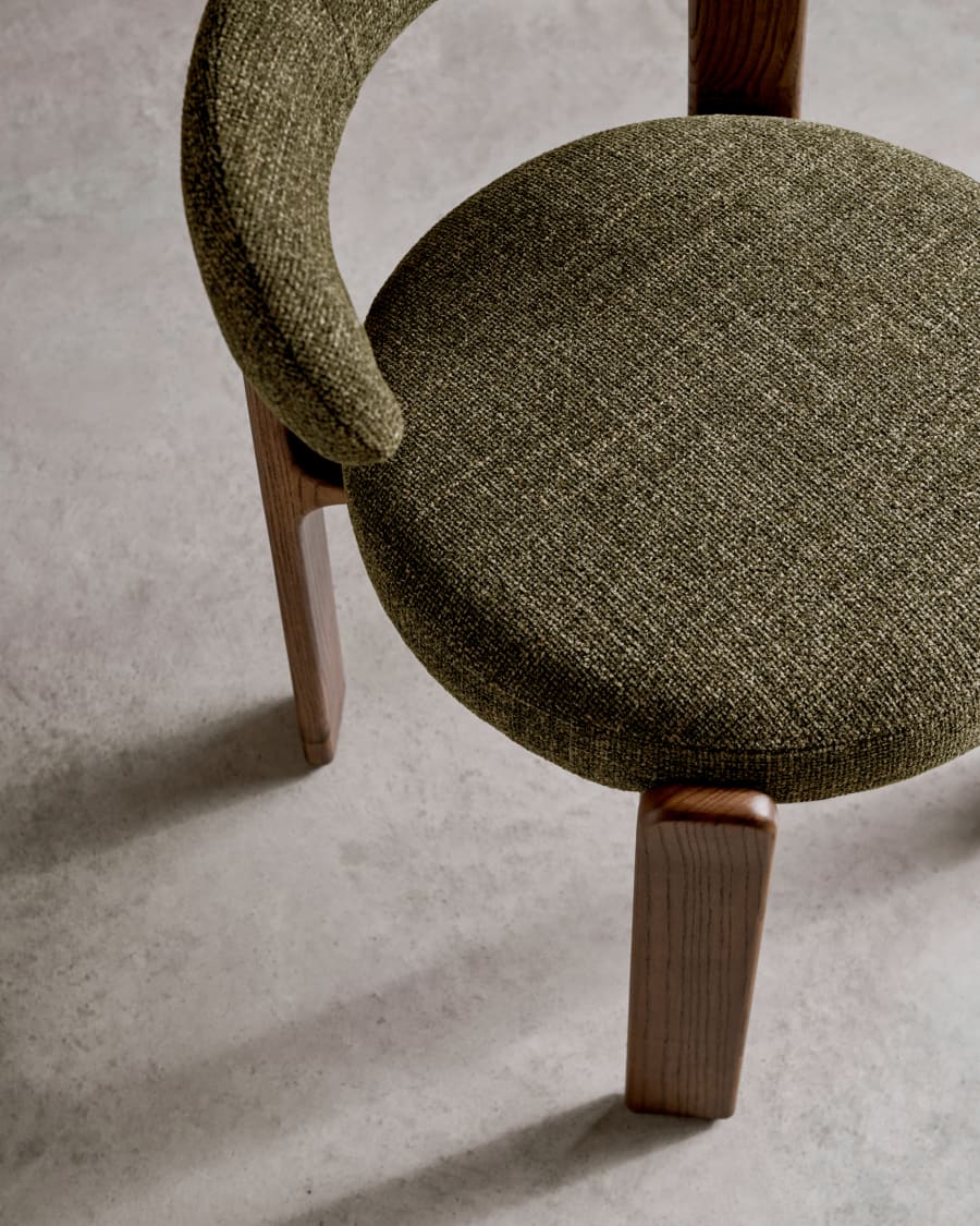 Granite chair in green chenille and with solid ash wood in a walnut finish FSC 100%