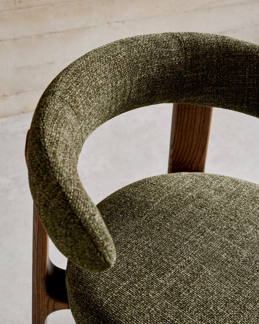 Granite chair in green chenille and with solid ash wood in a walnut finish FSC 100%
