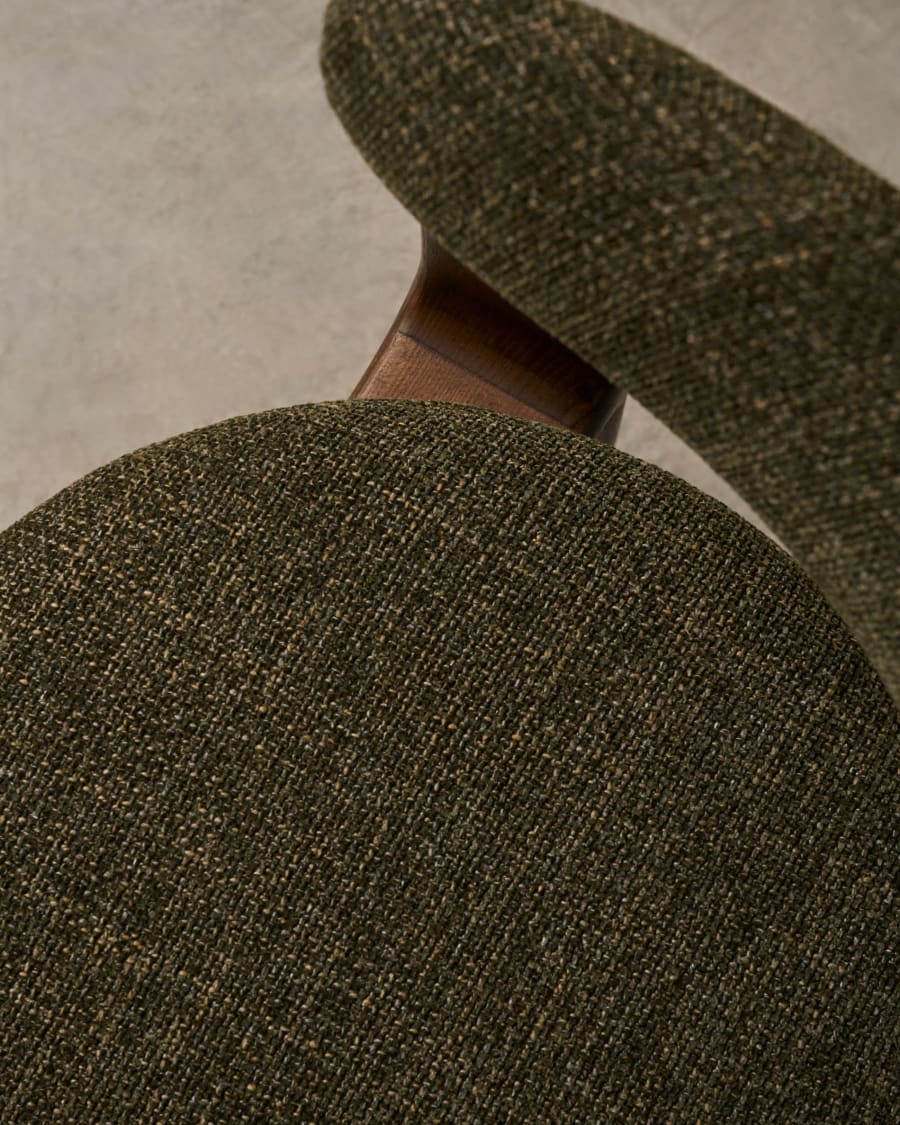 Granite 3-legged chair in green chenille and with solid ash wood in a walnut finish FSC 100%