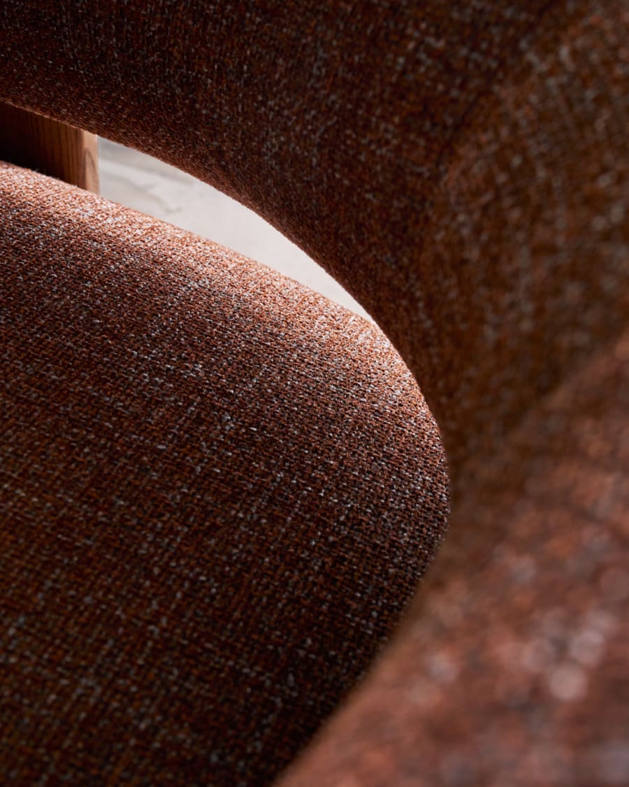 Granite brown chenille armchair with solid ash wood legs in a walnut finish FSC 100%