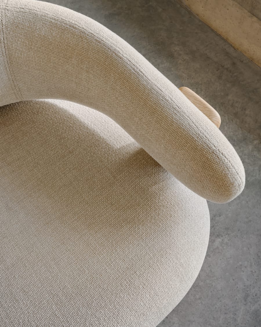 Granite beige chenille armchair with solid ash wood legs in a natural finish FSC 100%