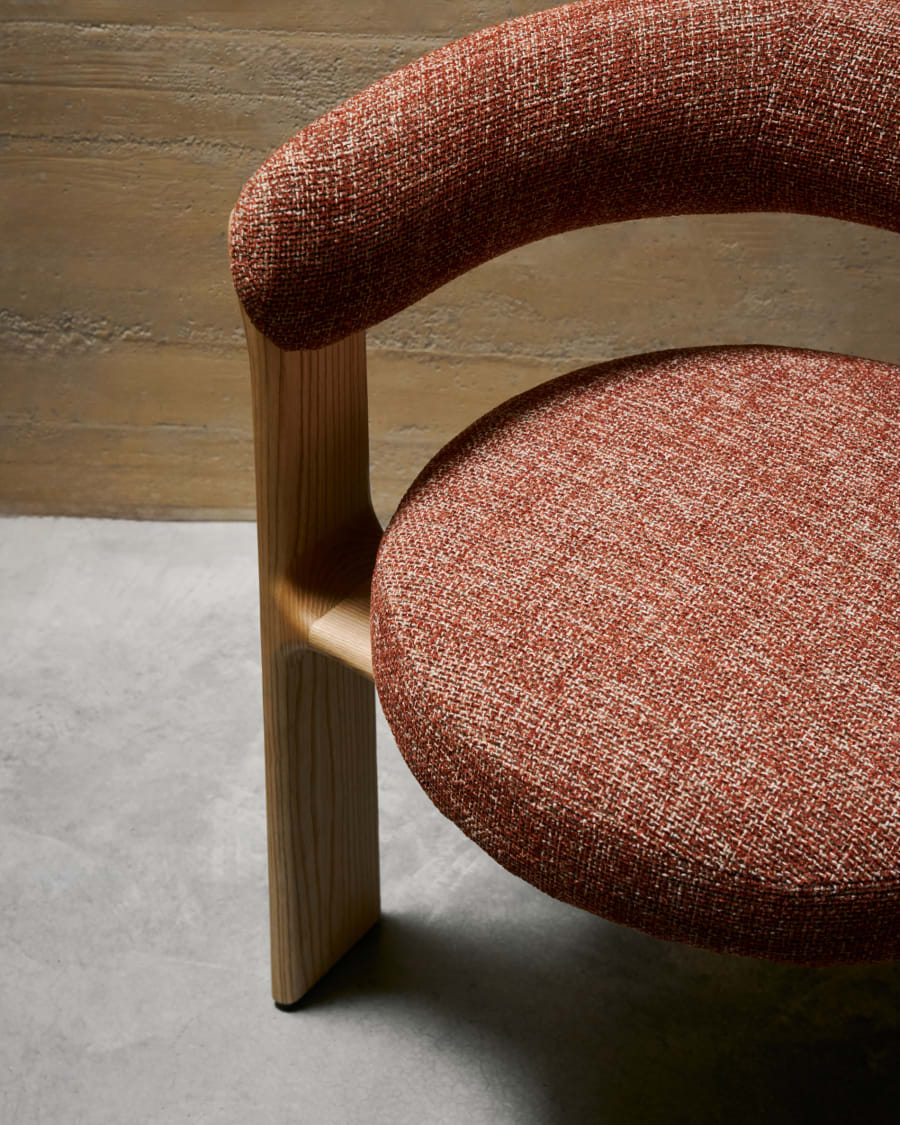Granite 3-legged chair terracotta chenille and solid ash wood in a natural finish FSC 100%