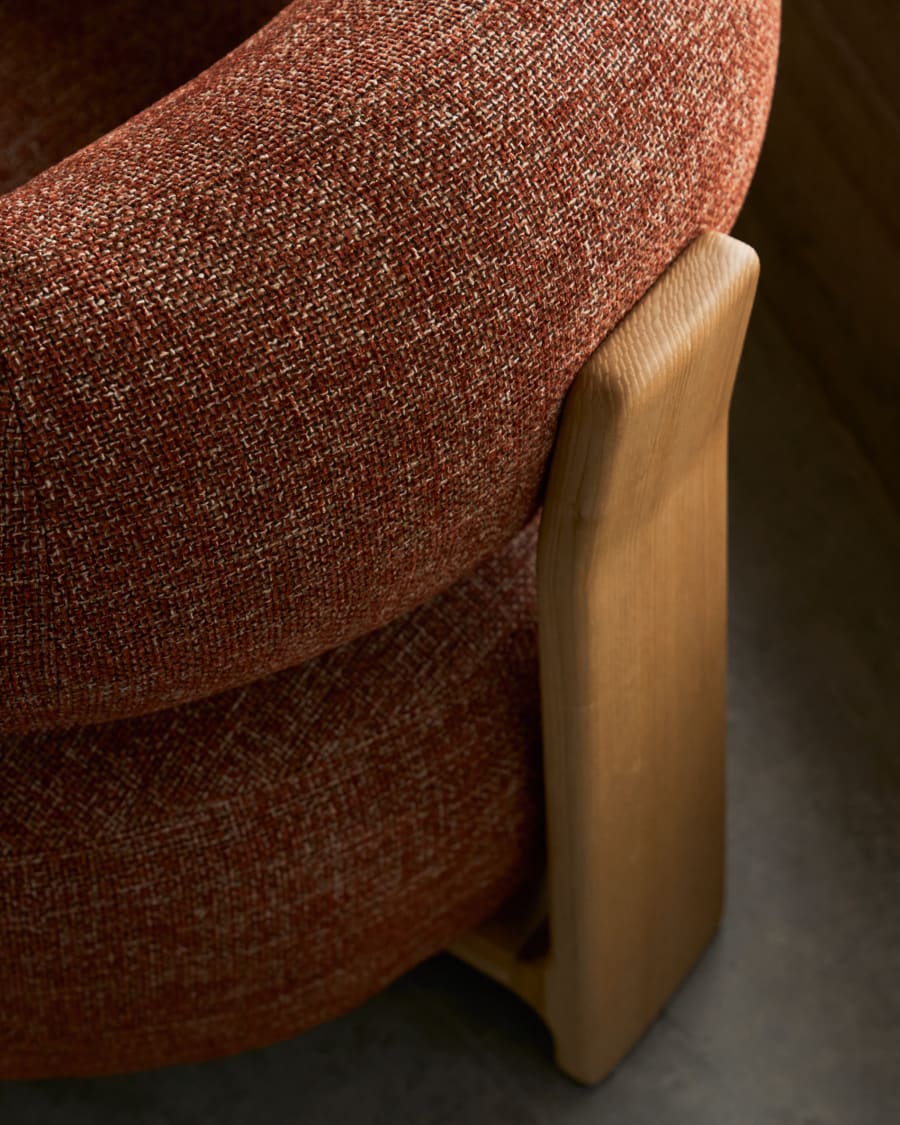 Granite terracotta chenille armchair with solid ash wood legs in a natural finish FSC 100%