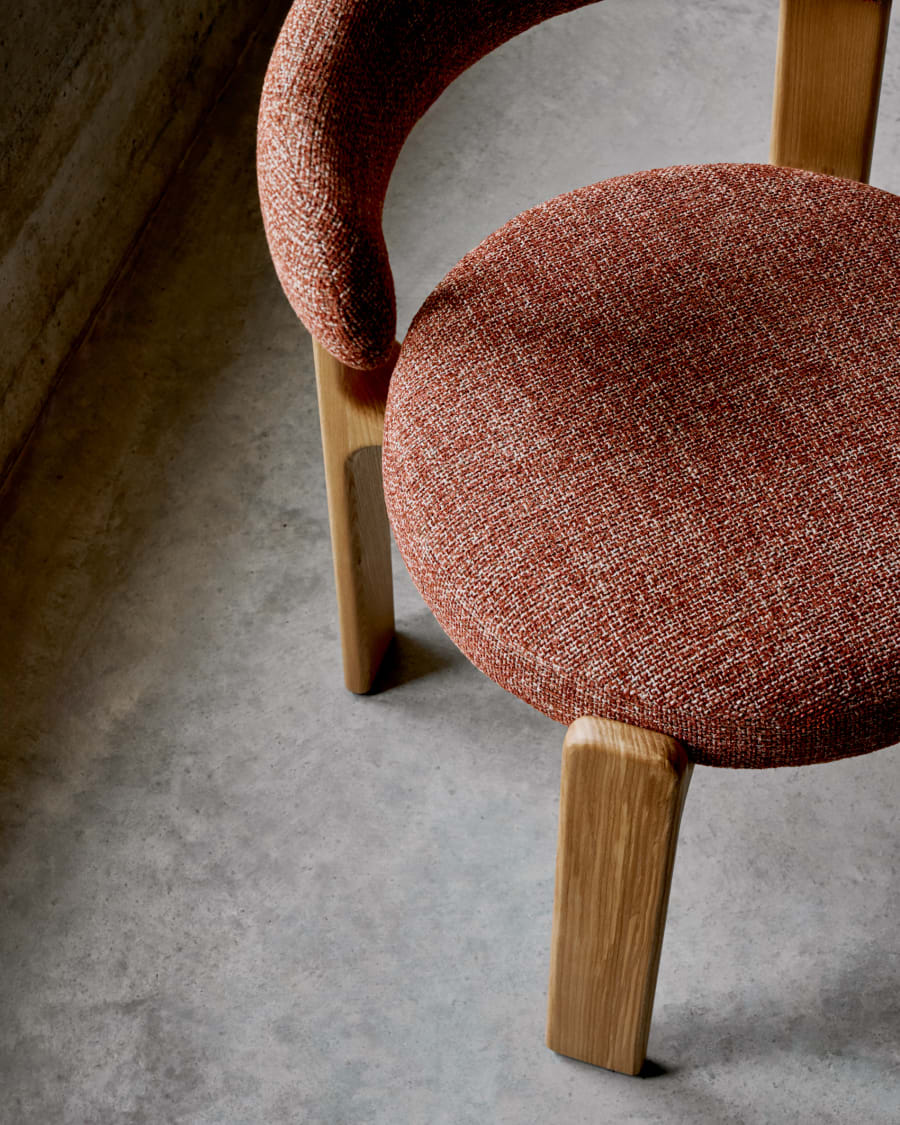Granite chair  terracotta-coloured chenille and solid ash wood in a natural finish FSC 100%