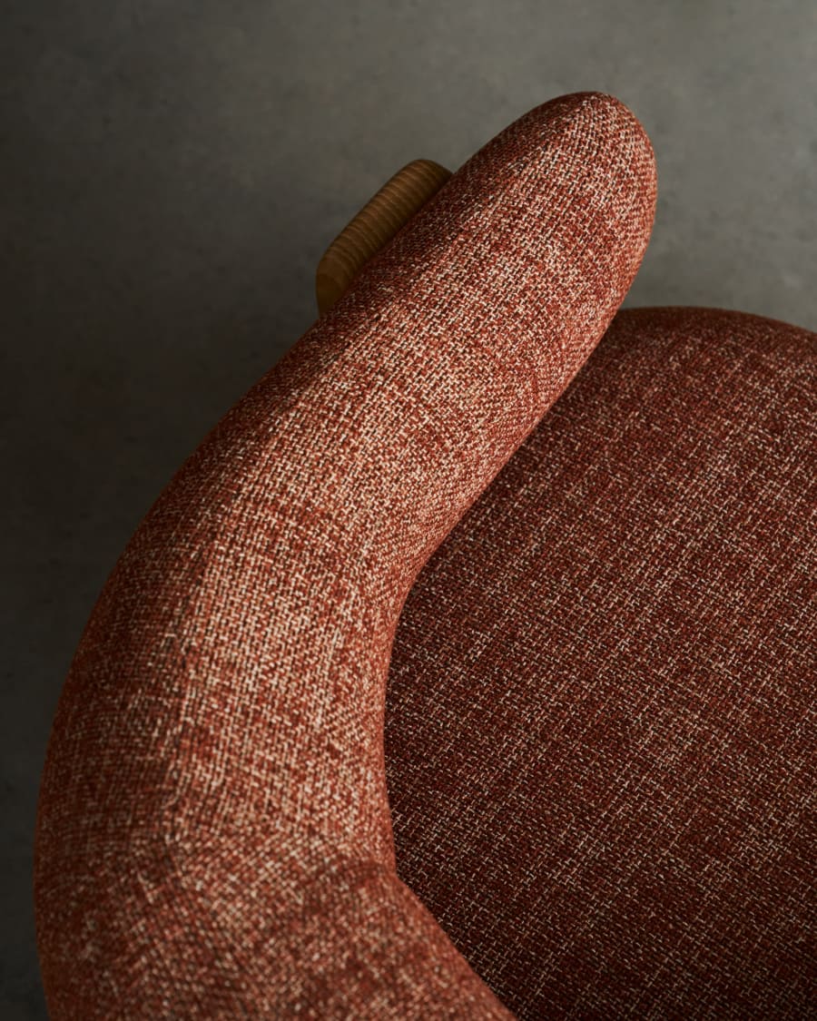 Granite terracotta chenille armchair with solid ash wood legs in a natural finish FSC 100%