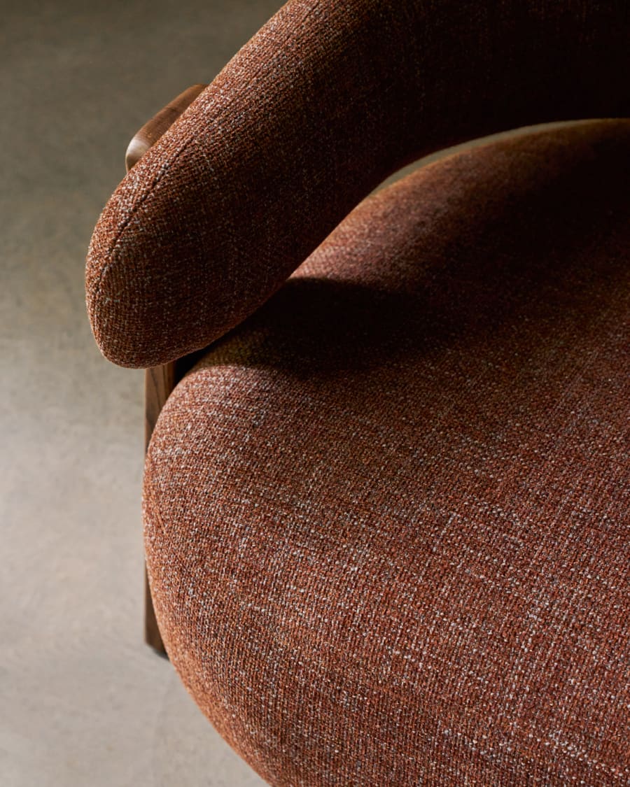 Granite brown chenille armchair with solid ash wood legs in a walnut finish FSC 100%