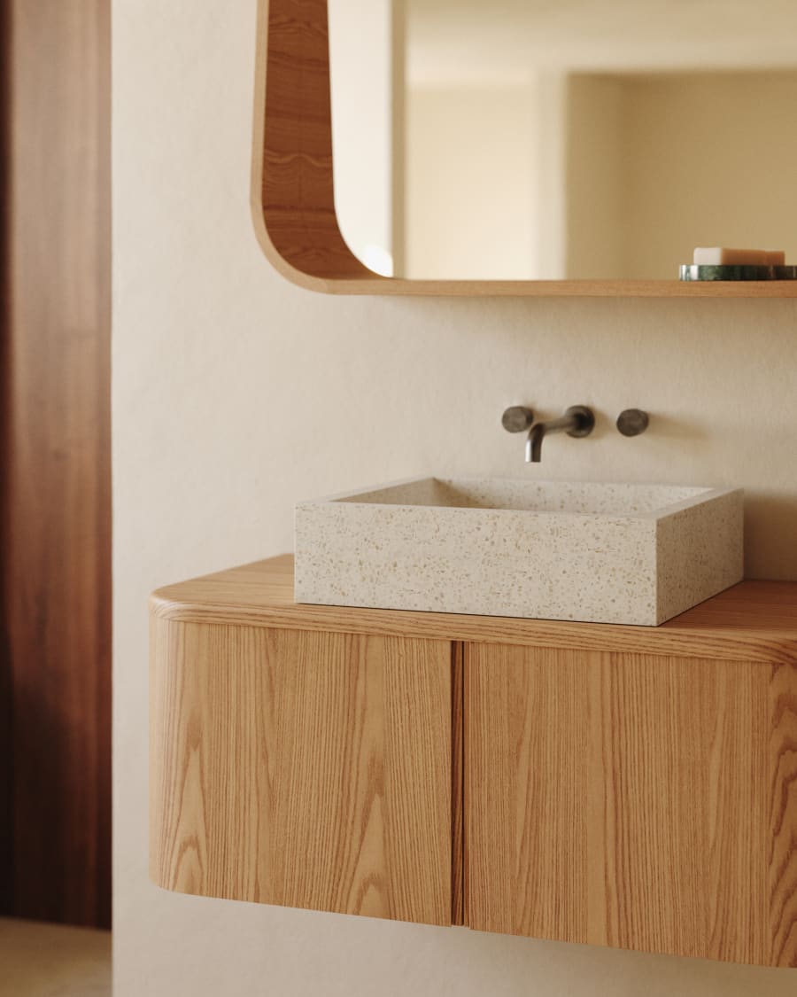 Salaya ash laminated plywood bathroom cupboard in a natural finish, 90 x 45 cm