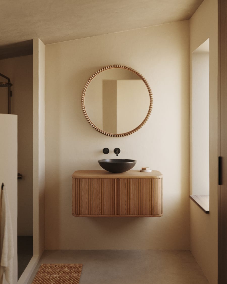 Polke Teak Wood Mirror Ø 80 cm