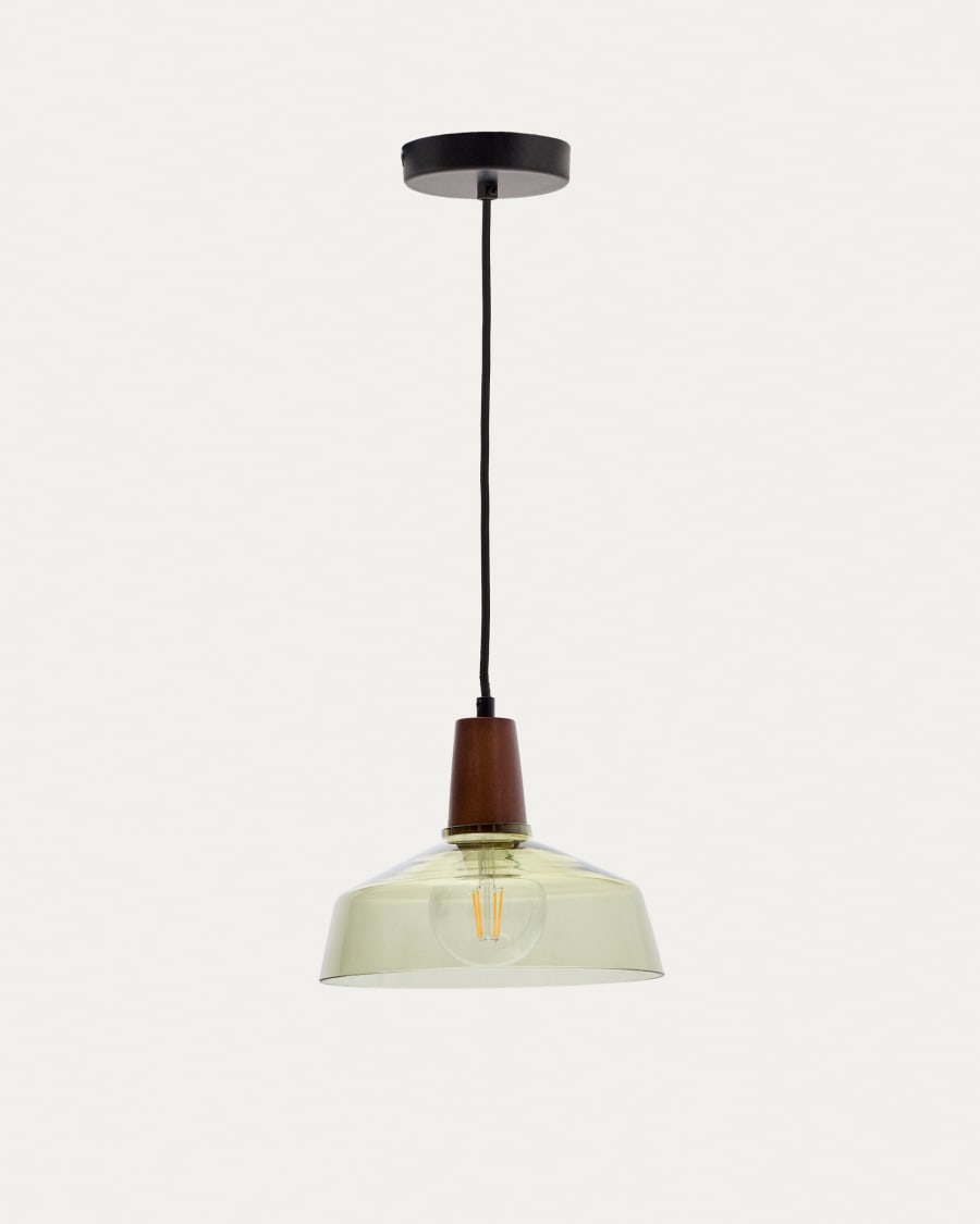 Silex green glass and walnut ceiling lamp, Ø 40 cm