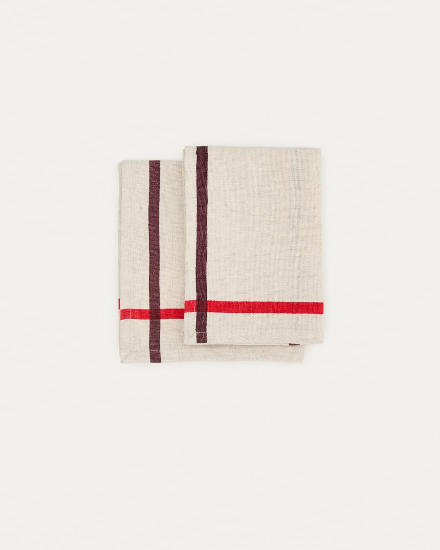 Delma set of table mat and linen and cotton napkin with red detail