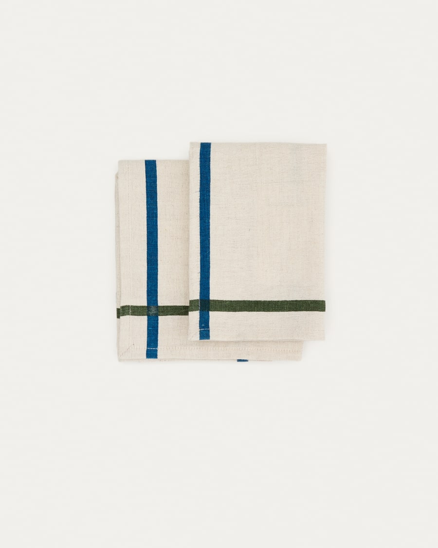 Delma set of table mat and linen and cotton napkin with blue detail