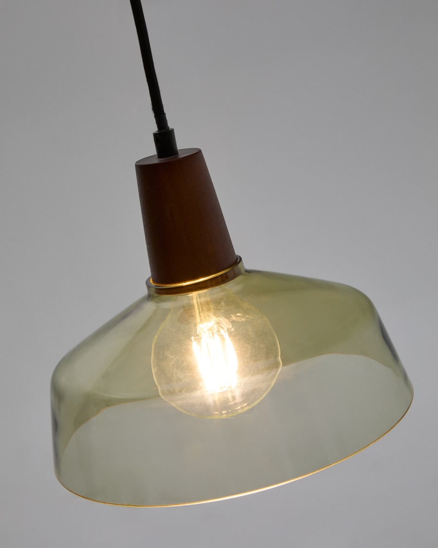 Silex green glass and walnut ceiling lamp, Ø 40 cm