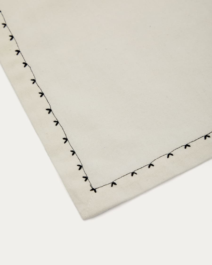 Olim beige, 100% cotton table runner with black embroidery detail