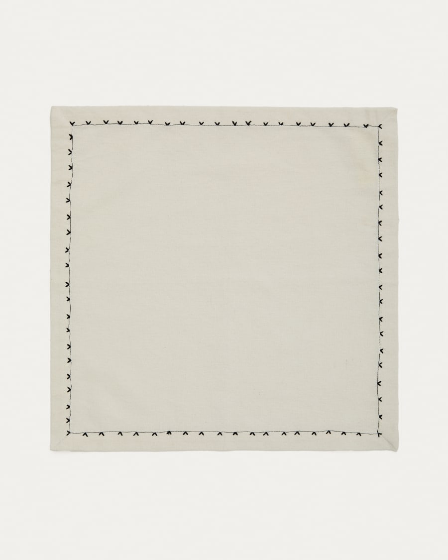 Olim set of two beige, 100% cotton napkins with black embroidery detail
